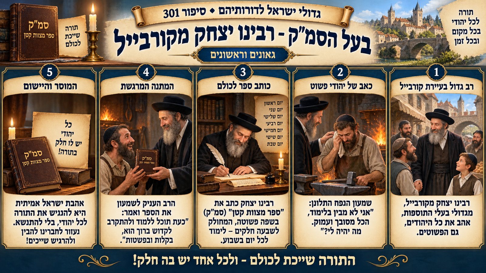 תמונת סיכום — גאונים וראשונים: בעל הסמ"ק - רבינו יצחק מקורבייל